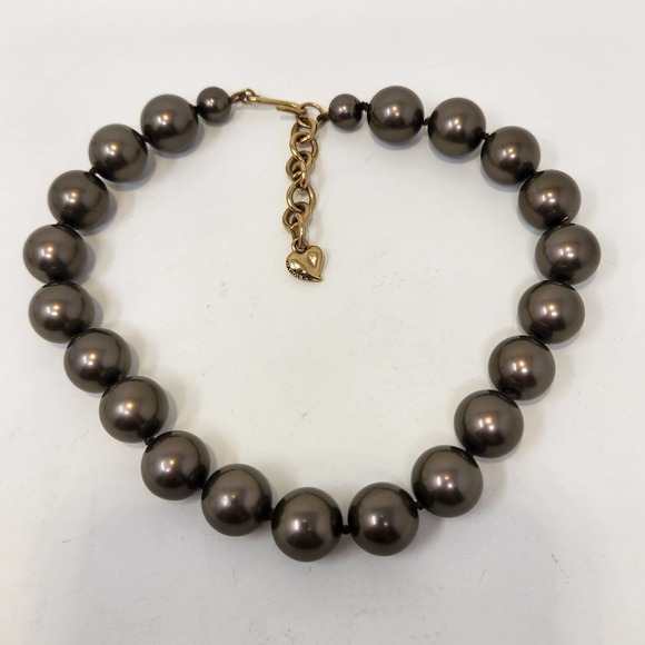 Carolee Large Luster Gray Glass Faux Pearl Necklace Knotted Vintage Chunky - Picture 2 of 7